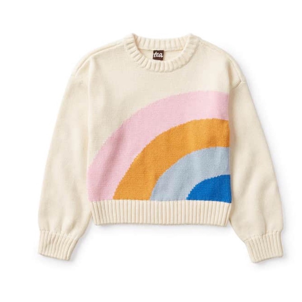 Tea Collection Rainbow Sweater XS‎ 2T 3T Cream Knit 100% Cotton Soft comfy cozy